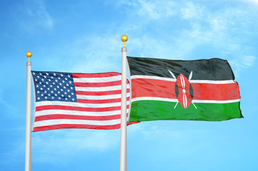 United States and Kenya two flags on flagpoles and blue cloudy sky