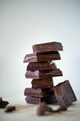 A stack of dark chocolate with light background