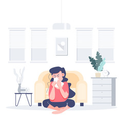 People has a cold and fever concept. Covid-19 coronavirus. Pandemic. Stay at home self-isolation quarantine. Health care and medical. Flat character abstract people vector.