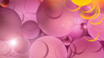 bright oily drops in water with colorful background, close-up 