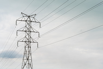 power line support with wires for electricity transmission, energy industry, energy saving