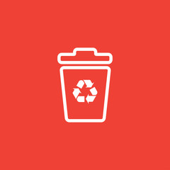 Recycle Bin Line Icon On Red Background. Red Flat Style Vector Illustration