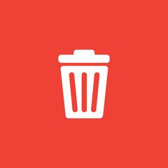 Recycle Bin Icon On Red Background. Red Flat Style Vector Illustration