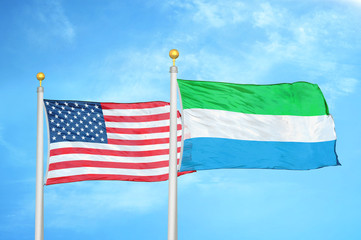 United States and Sierra Leone two flags on flagpoles and blue cloudy sky