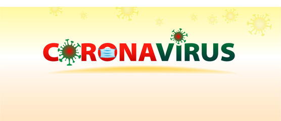 Coronavirus COVID-19 outbreak and coronaviruses influenza in yellow background. Coronavirus 2019-nCoV, medical mask. Pandemic medical health risk, immunology, virology, epidemiology concept. Vector. 