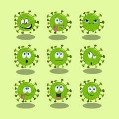 illustration of a virus with various expressions with green elements