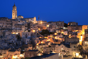 Naklejka premium Night View of Matera Italy, World Heritage