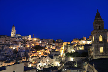 Night View of Matera Italy, World Heritage