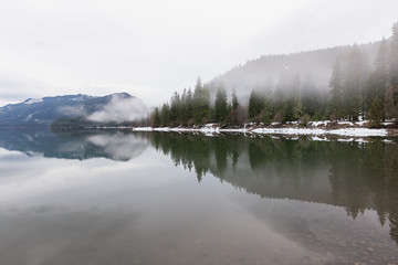 Reflection of Kachess Lake, Washington in winter