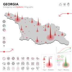 Map of Georgia Epidemic and Quarantine Emergency Infographic Template. Editable Line icons for Pandemic Statistics. Vector illustration of Virus, Coronavirus, Epidemiology protection. Isolated