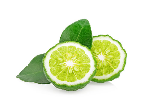 bergamot fruit with leaf isolated on white background