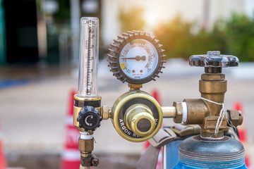 Closeup of manometer, measuring gas pressure. Pressure gas for an industrial