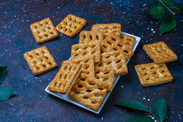 Delicious puff pastry cookies,top view
