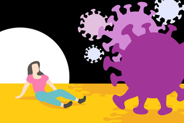Illustration of fear of escaping from a virus Covid-19, hand drawn style.
