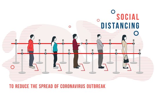 Social Distancing queue people during Epidemic Ncov 2019 Coronavirus outbreak vector illustration