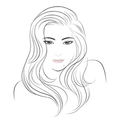 girl face long hair portrait isolated on white background. hand drawn vector illustration