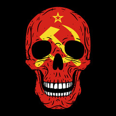 Skull. Human skull with USSR flag isolated on black background.