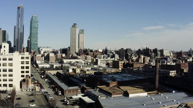 Anamorphic aerial view of LIC lonely streets during pandemic