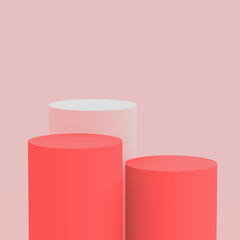 3d pink orange white cylinder podium minimal studio background. Abstract 3d geometric shape object illustration render. Display for cosmetic perfume fashion and summer holiday product.