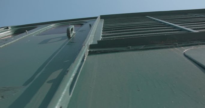 From bottom up - Old rail road locomotive - green color - made in Soviet Union