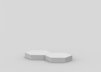 3d white gray hexagon podium minimal studio background. Abstract 3d geometric shape object illustration render. Display for cosmetics and beauty fashion product.