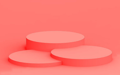 3d pink coral cylinder podium minimal corner studio background. Abstract 3d geometric shape object illustration render. Display for valentine product.