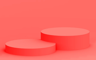 3d pink coral cylinder podium minimal corner studio background. Abstract 3d geometric shape object illustration render. Display for valentine product.