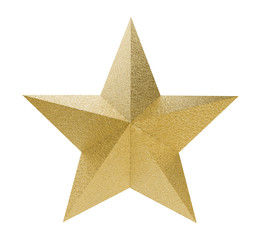 Golden christmas star isolated on white background with clipping path. Object.