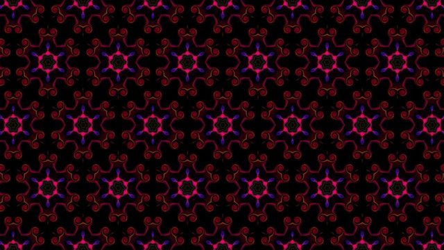 Abstract round kaleidoscope pattern on a black background.