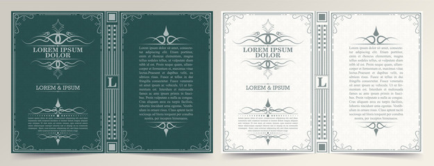 Vintage book layouts and design - covers and pages, classical rich frames, dividers, corners, borders, luxury ornaments and decorations, beautiful pages templates for creative design.