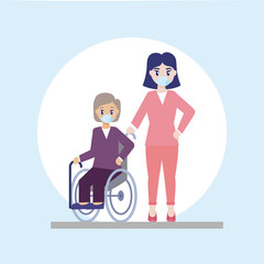 young woman takes care of old woman