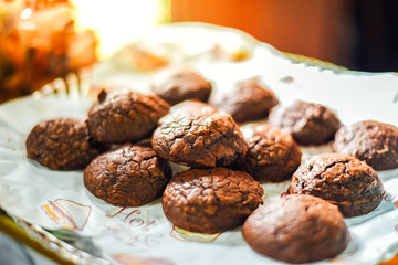 Chocolate brownie cookies on paper,Delicious homemade