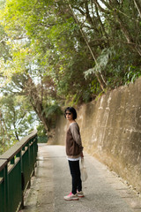 Asian woman hiking