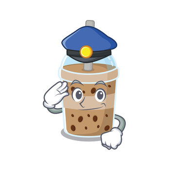 A picture of chocolate bubble tea performed as a Police officer