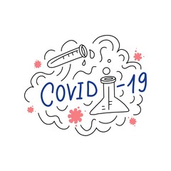 Covid-19 vector illustration. Coronavirus pandemic graphic concept. Covid-19 virus vector lettering text. 2019-nCoV. Medical laboratory, protection concept.