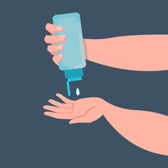 Man hands using wash hand sanitizer gel dispenser against coronavirus