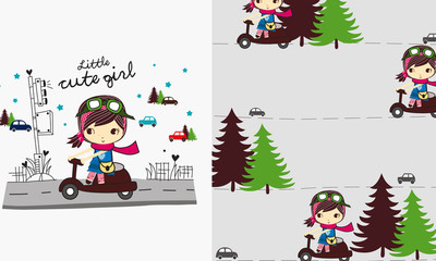 little cute girl vector set