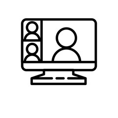 Video conference icon. People on computer screen. Home office in quarantine times. Digital communication. Internet teaching media.