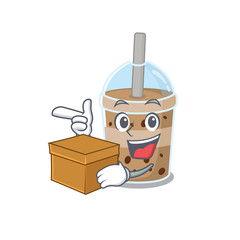chocolate bubble tea cartoon design style having a box