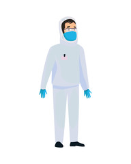biohazard cleaning person with special suit character