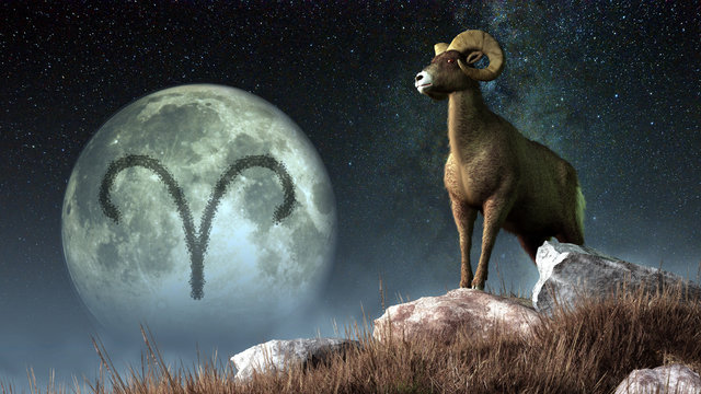 Aries is the first sign of the Zodiac. People born between March 20th and April 19th have this astrological sign. Its symbol is the ram. 3D rendering
