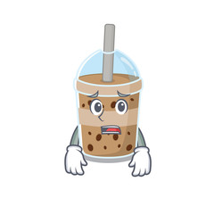Cartoon picture of chocolate bubble tea showing anxious face