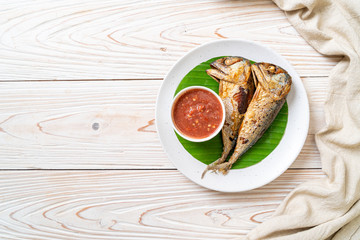 Fried mackerel fish with spicy shrimp paste sauce