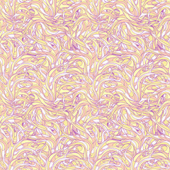 Colored ornament in pale pink range. Seamless floral pattern with curls. Endless texture for office supplies and printing on fabrics.