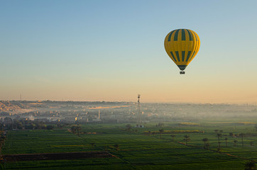  A balloon with a bird's eye view in the morning in Egypt.