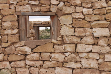 Ancient southwestern rock wall in Two Guns, Arizona