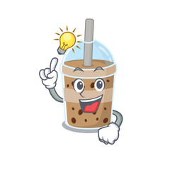 Have an idea gesture of chocolate bubble tea mascot character design