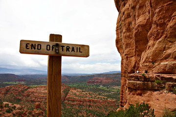 End of trail sign at Cathedral Rock in Sedona, Arizona