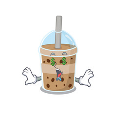 Rich chocolate bubble tea with Money eye mascot character style