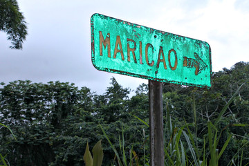 Road sign pointing to Maricao, Puerto Rico